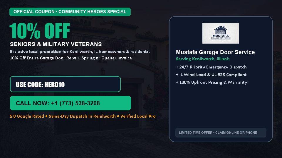 Mustafa Garage Door Service 10% OFF Seniors & Military Veterans in Kenilworth, IL
